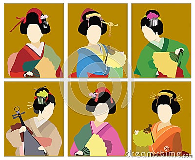 Traditional Japanese women in kimono style. Stock Photo