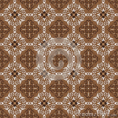 Traditional Javanese batik with unique flower motif and brown color design Vector Illustration