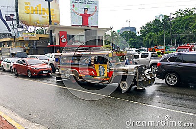 Traditional Jeepney on street city Editorial Stock Photo