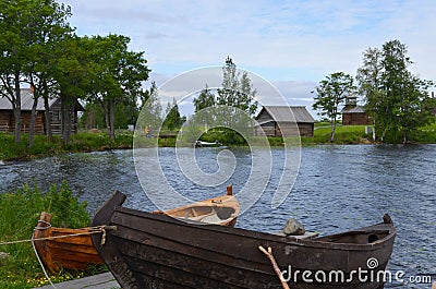 Traditional Karelian boats on the island of Kizhi Stock Photo