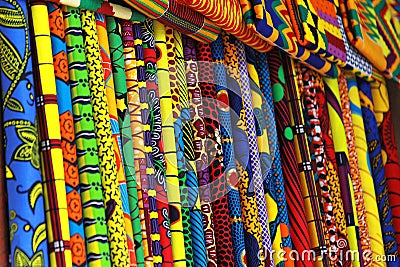 Traditional Kente cloth on sale on the streets of Accra, Ghana Stock Photo