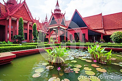 Traditional Khmer architecture and beautiful courtyard of the Na Stock Photo