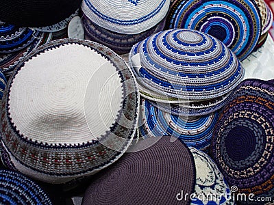 Traditional Kippah Yarmulke Jewish Hats Stock Photo