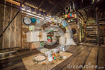 Traditional kitchen of a hut of native people of indonesia Editorial Stock Photo