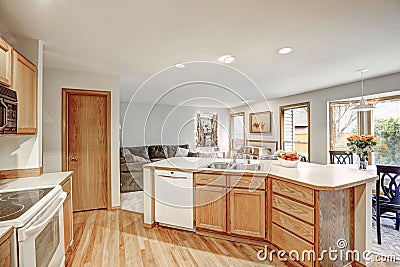 Traditional kitchen room design in neutrals colors Stock Photo