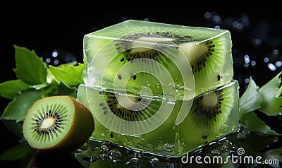 Traditional kiwi and mint Soap Bars on a Rustic Wooden Board Cartoon Illustration