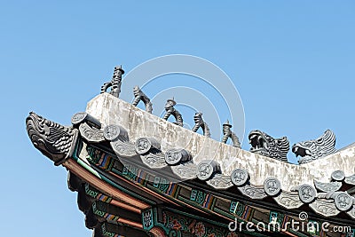 Traditional korea roof decoration. Stock Photo