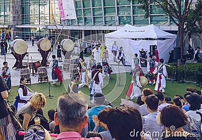 Traditional korean drummers performance on Chuseok Editorial Stock Photo