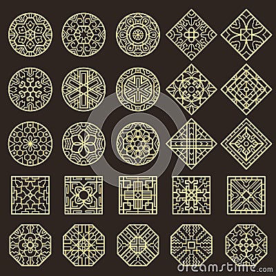 Traditional korean ornament. Asian decoration geometrical authentic shapes for tattoo patterns vector designs Vector Illustration