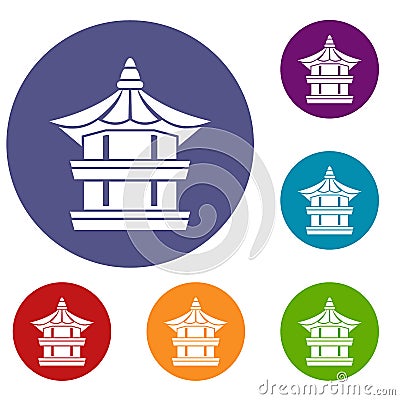 Traditional korean pagoda icons set Vector Illustration