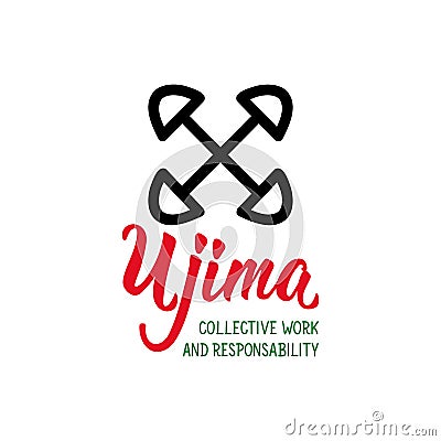 Traditional Kwanzaa symbols. Ujima means Collective Work and Responsibility. Vector icon. Isolated on white background Vector Illustration