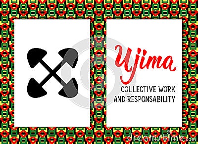 Traditional Kwanzaa symbols. Ujima means Collective Work and Responsibility. Vector icon Vector Illustration
