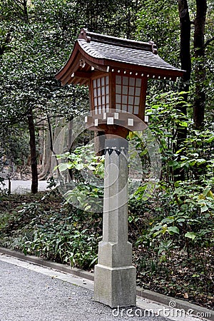 Traditional lantern at Meiji Shrine in Japan Stock Photo