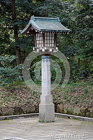 Traditional lantern at Meiji Shrine in Japan Stock Photo