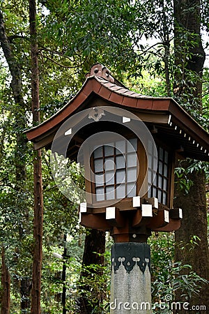 Traditional lantern at Meiji Shrine in Japan Stock Photo