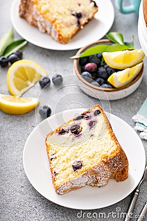 Traditional lemon blueberry pound cake, Bundt cake Stock Photo