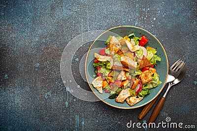 Traditional Levant dish Fattoush salad, Arab cuisine, with pita bread croutons, vegetables, herbs. Healthy Middle Stock Photo