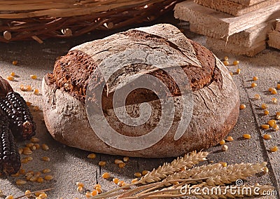 Loaf of integral bread on rural rustic ambient Stock Photo