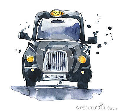 Traditional London black cab watercolor painting Stock Photo