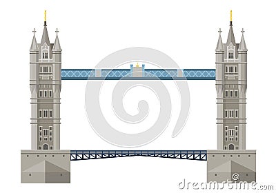 Traditional London Bridge Tower Bridge. Swing bridge over River Thames. Vector Illustration