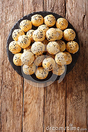 Traditional Malaysian dessert Tambun biscuit stuffed with mung bean and onion close-up. Vertical top view Stock Photo