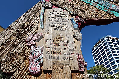 Traditional Maori entry gate at Aotea Square, Auckland Editorial Stock Photo