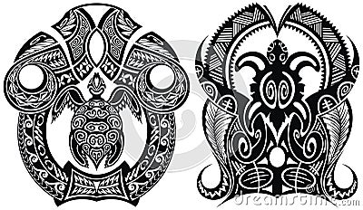 Traditional Maori tattoo design with turtle for tattoo, poster, print, t-shirt. Vector Illustration