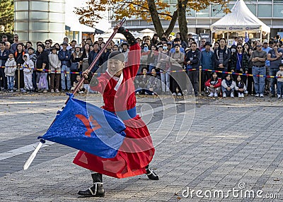 Traditional martial art performers at Seoul Tower Editorial Stock Photo