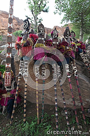 Traditional mask dancers in Dogon Village Mali Editorial Stock Photo