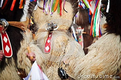 Colorful face of Kurent, Slovenian traditional mask, carnival time Stock Photo