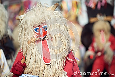 Colorful face of Kurent, Slovenian traditional mask, carnival time Stock Photo