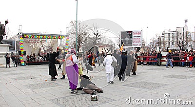 Traditional masks carnival on the occasion of the Orthodox forgiveness holiday Prochka in city of Prilep ,Macedonia. Editorial Stock Photo