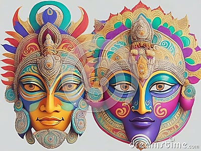Traditional masks of Sri Lanka designed using Ai Stock Photo