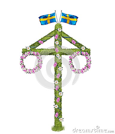 Traditional maypole for midsummer celebration in Sweden Cartoon Illustration