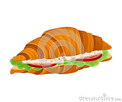 Traditional Meal of Crispy Croissant with Stuffing Vector Illustration Vector Illustration