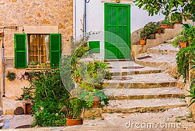 Traditional mediterranean house at Banyalbufar village, Majorca Spain Stock Photo