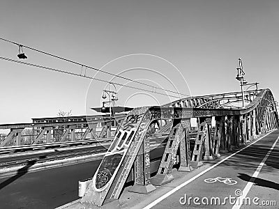 Traditional metallic city streets and bridge in Berlin unique photo Editorial Stock Photo