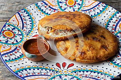 Mexican fried gorditas with chicharron Stock Photo