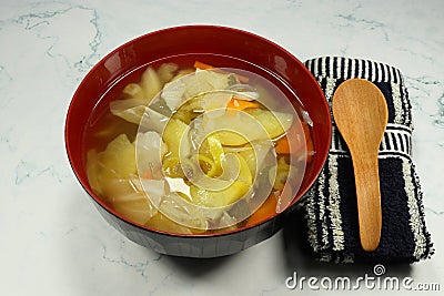Traditional mixed vegetable clear soup. Stock Photo