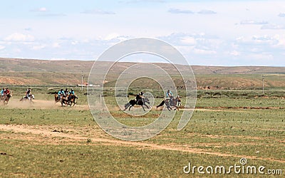 Traditional mongolian fun - horse racing in the steppe, HOHHOT, INNER MONGOLIA Editorial Stock Photo