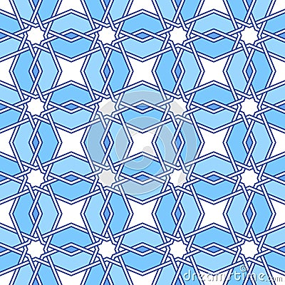 Traditional moorish tangled pattern. Seamless vector abstract blue and white background. Vector Illustration