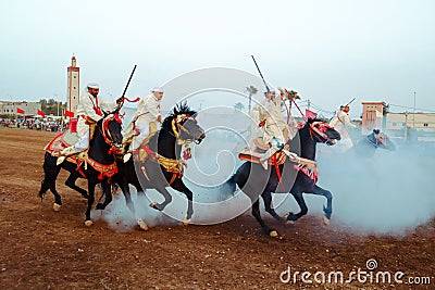 Traditional Moroccan holiday of horsemanship at Tafetachte annual festival Editorial Stock Photo
