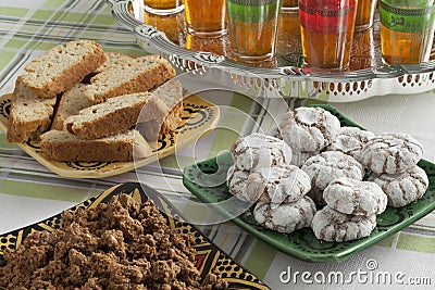 Traditional Moroccan homemade cookies and sellou Stock Photo