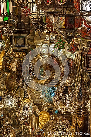 Traditional Moroccan lantern in antique shop, Marrakesh, Morocco Stock Photo