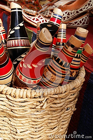 Traditional Mostar reedpipe flutes in basket Stock Photo
