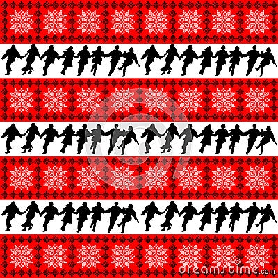 Ethnic motifs background with folk dance ensemble silhouettes Vector Illustration