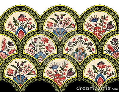 traditional mughal flowers border Stock Photo