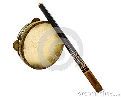 Traditional musical instument Djembe drum and flute Stock Photo