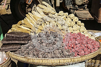 Traditional Myanmar sweet dessert in one of the markets Stock Photo