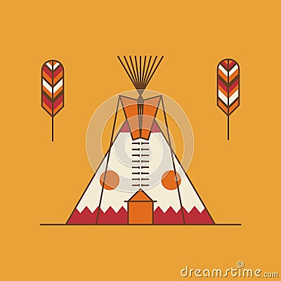 Traditional native american tipi and feathers Vector Illustration